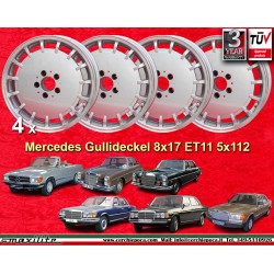 4 wheels Gullideckel 8x17 5x112 Mercedes w107 w108 w109 w116 w123 w126 silver/diamond cut