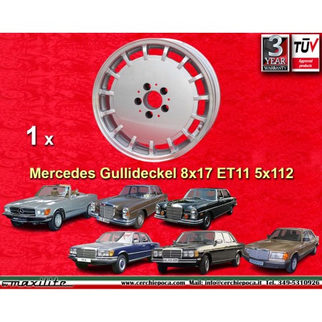 1 cerchio Gullideckel 8x17 5x112 Mercedes w107 w108 w109 w116 w123 w126 silver/diamond cut