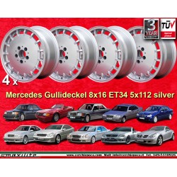 4 Felgen Gullideckel 8x16 5x112 Mercedes w124 w129 w201 w202 w203 w208 w210 HO w170 silver