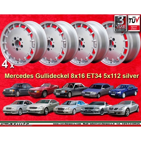 4 jantes Gullideckel 8x16 5x112 Mercedes w124 w129 w201 w202 w203 w208 w210 HO w170 silver