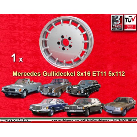 1 jante Gullideckel 8x16 5x112 Mercedes w107 w108 w109 w116 w123 w126 silver/diamond cut