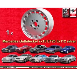 1 jante Gullideckel 7x15 5x112 Mercedes w107 w116 w123 w124 w126 w201 w202 w210 HO silver