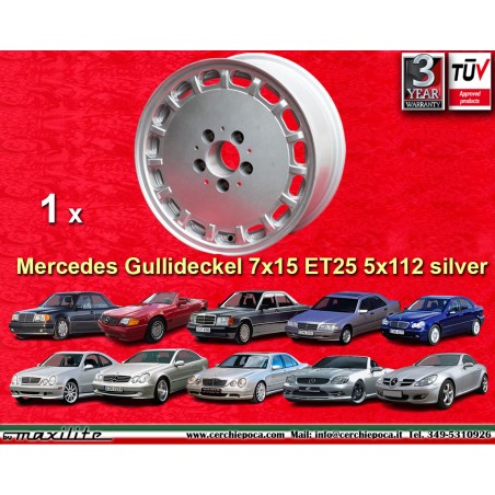 1 cerchio Gullideckel 7x15 5x112 Mercedes w107 w116 w123 w124 w126 w201 w202 w210 HO silver