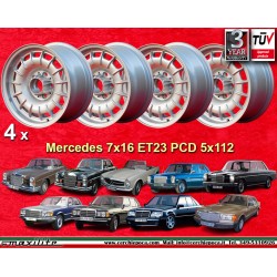 4 Felgen Barock 7x16 5x112 Mercedes w107 w108 w109 w113 w114 w115 w116 w123 w124 w126 silver