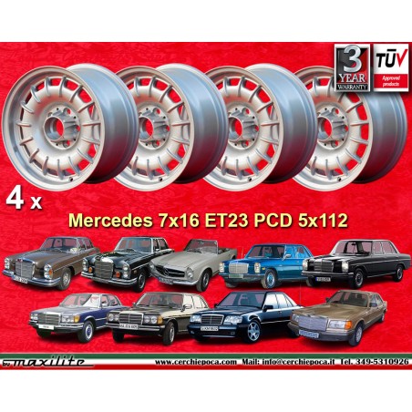 4 cerchi Barock 7x16 5x112 Mercedes w107 w108 w109 w113 w114 w115 w116 w123 w124 w126 silver