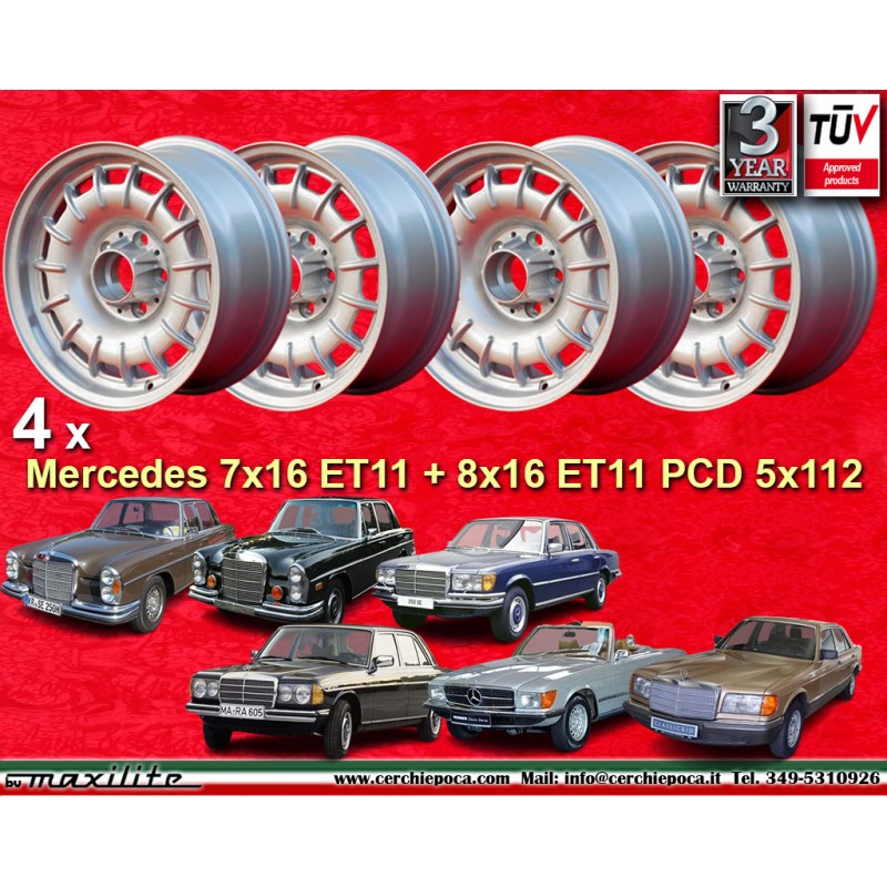 4 jantes Barock 7x16 + 8x16 5x112 Mercedes w107 w108 w109 w116 w123 w126