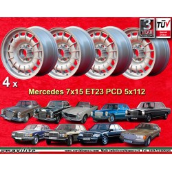 4 Felgen Barock 7x15 5x112 Mercedes w107 w108 w109 w113 w114 w115 w116 w123 w124 w126 silver