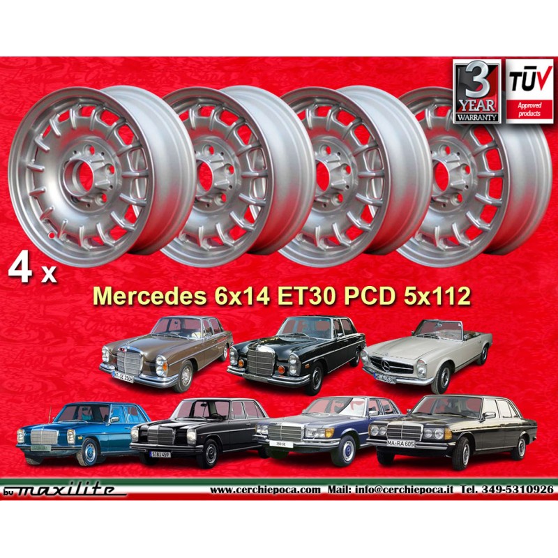 4 wheels Barock 6x14 5x112 Mercedes w108 w109 w113 w114 w115 w116 w123 silver