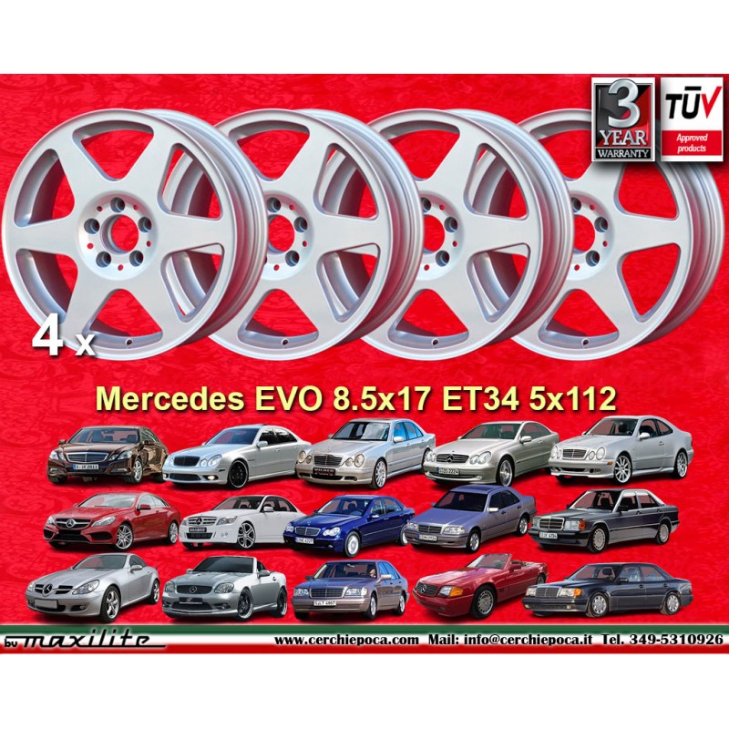 4 cerchi Evo 8.25x17 5x112 Mercedes w124 w129 w201 w202 w203 w204 w207 w208 w209 w210 w211 w212 w170 w171 w172 HO silver