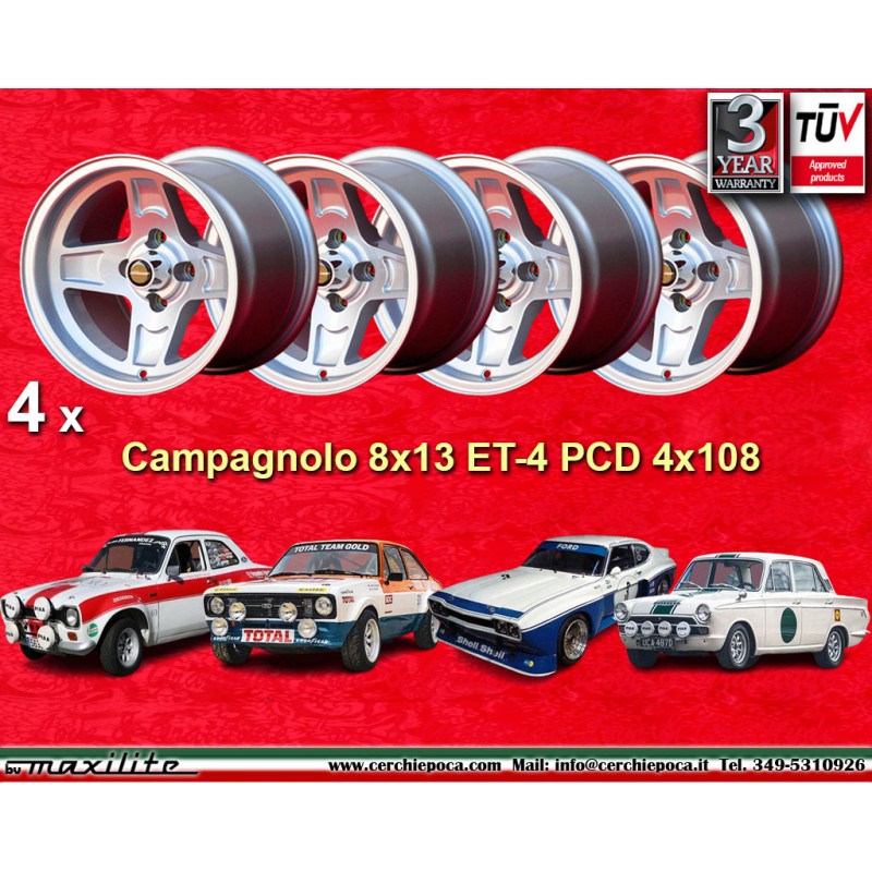 4 wheels Campagnolo 8x13 4x108 Alfa Romeo Ford Alfa Romeo 105 GT GTA GTC Ford Escort Mk1 2 Capri Cortina Taunus TC silve