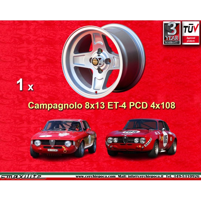 1 Felge Campagnolo 8x13 4x108 Alfa Romeo Ford Alfa Romeo 105 GT GTA GTC Ford Escort Mk1 2 Capri Cortina Taunus TC silver