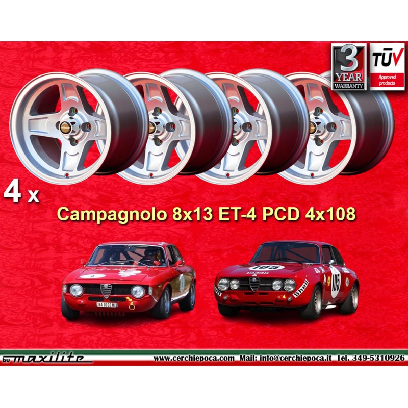 4 cerchi Campagnolo 8x13 4x108 Alfa Romeo Ford Alfa Romeo 105 GT GTA GTC Ford Escort Mk1 2 Capri Cortina Taunus TC silve