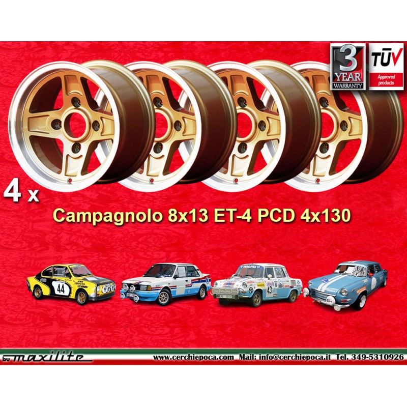 4 Felgen Campagnolo 8x13 4x130 Lancia Fulvia Zagato Coupe gold/diamond cut