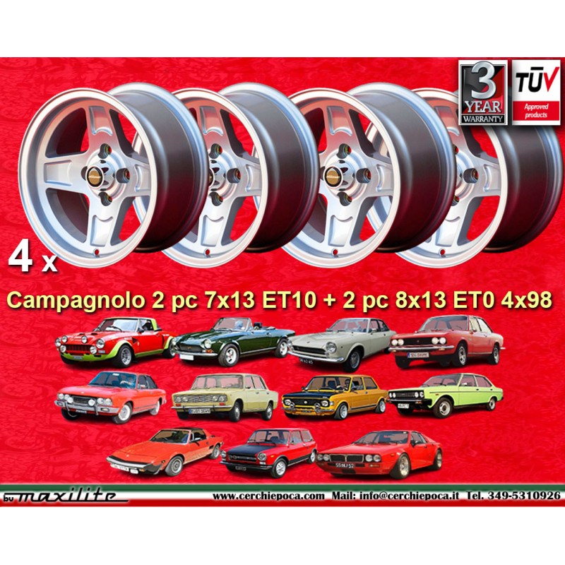 4 wheels Campagnolo 7x13 + 8x13 4x98 Fiat Lancia Autobianchi 124 Abarth Berlina Coupe Spider 125 127 128 131 X19 A112 Be