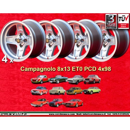 4 wheels Campagnolo 8x13 4x98 Fiat Lancia Autobianchi 124 Abarth Berlina Coupe Spider 125 127 128 131 X19 A112 Beta Mont