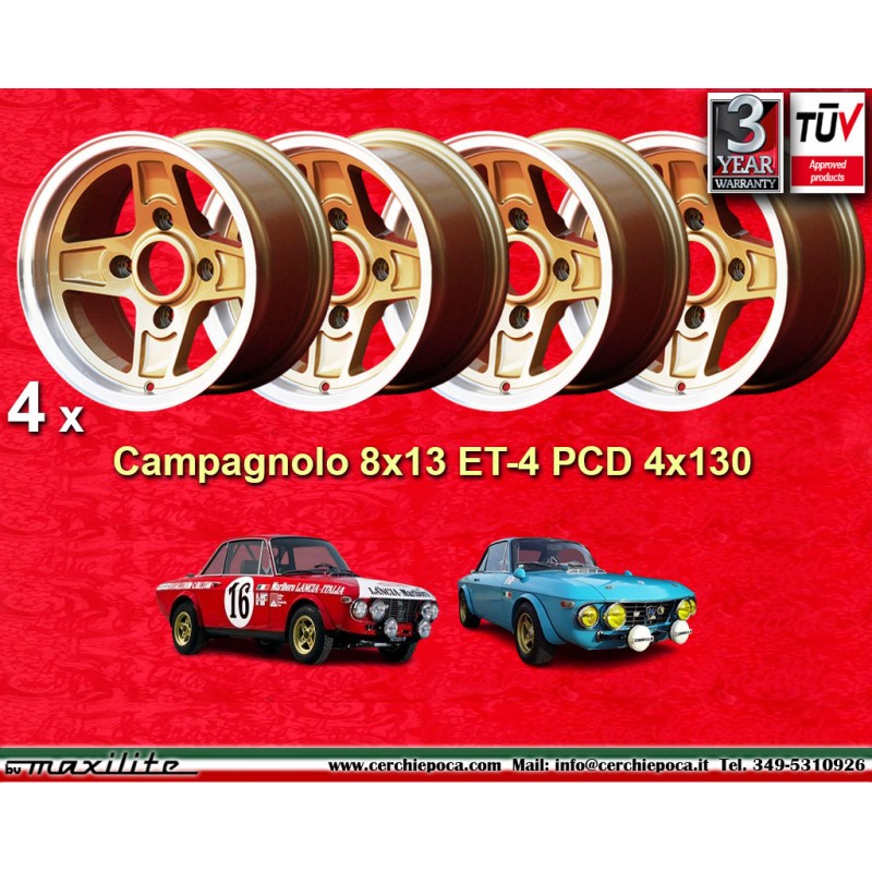 4 Felgen Campagnolo 8x13 4x130 Lancia Fulvia Zagato Coupe gold/diamond cut