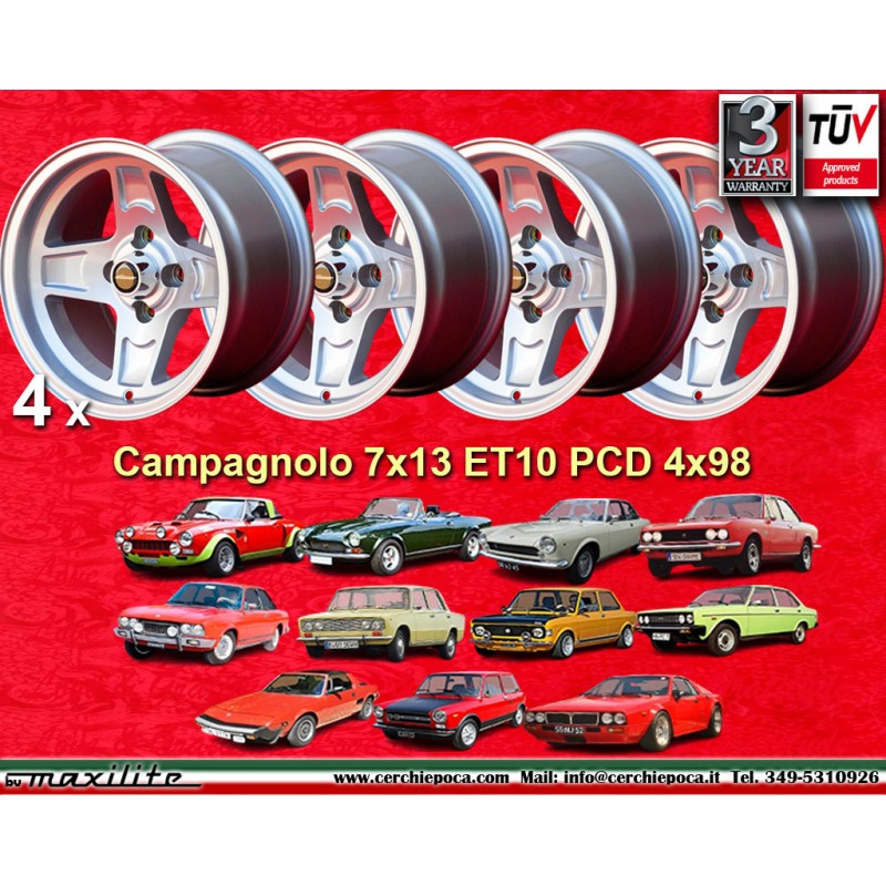 4 cerchi Campagnolo 7x13 4x98 Fiat Lancia Autobianchi 124 Abarth Berlina Coupe Spider 125 127 128 131 X19 A112 Beta Mont