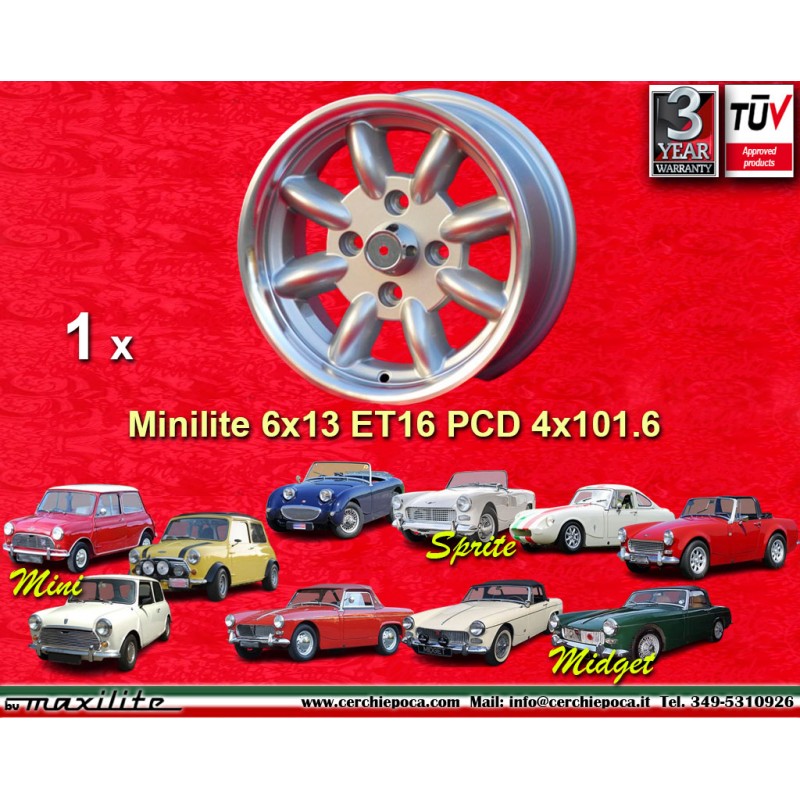 1 jante Minilite 6x13 4x101.6 Austin Mini Mini Mk1-3 silver/diamond cut