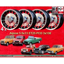 4 Felgen Alpine 5.5x13 3x130 Renault R4 R5 R6 matt black/diamond cut