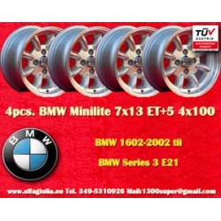 4 cerchi Minilite 7x13 4x100 BMW Opel Volkswagen  1502 1602 1802 2002 tii 3 E21 Kadett B-C Manta Ascona A-B GT Olympia A