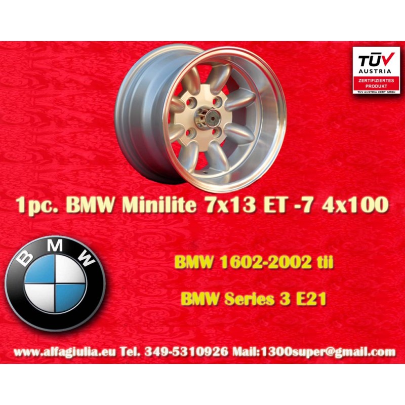 1 Felge Minilite 7x13 4x100 BMW Opel Volkswagen  1502 1602 1802 2002 tii 3 E21 Kadett B-C Manta Ascona A-B GT Olympia A 