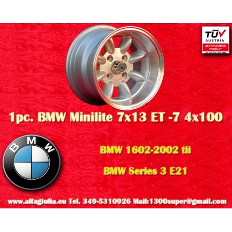 1 cerchio Minilite 7x13 4x100 BMW Opel Volkswagen  1502 1602 1802 2002 tii 3 E21 Kadett B-C Manta Ascona A-B GT Olympia 