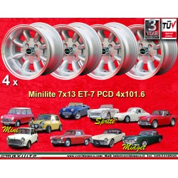 4 Felgen Minilite 7x13 4x101.6 Mini Mini Mk1-3 silver/diamond cut