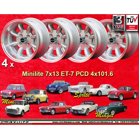 4 cerchi Minilite 7x13 4x101.6 Mini Mini Mk1-3 silver/diamond cut