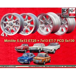 4 Felgen Minilite 5.5x13 + 7x13 5x130 Honda NSU Honda S600 S800 NSU TT TTS 110 1200C Wankelspider