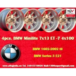 4 cerchi Minilite 7x13 4x100 BMW Opel Volkswagen  1502 1602 1802 2002 tii 3 E21 Kadett B-C Manta Ascona A-B GT Olympia A