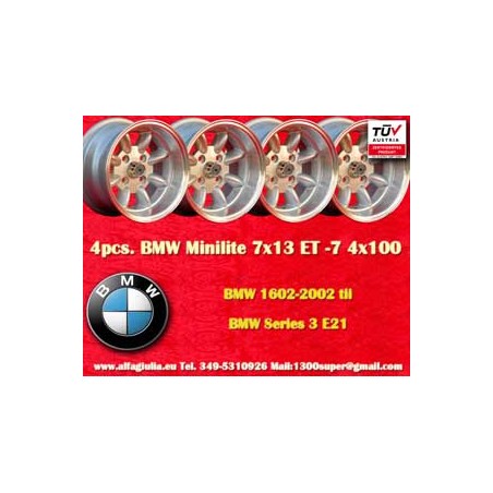 4 cerchi Minilite 7x13 4x100 BMW Opel Volkswagen  1502 1602 1802 2002 tii 3 E21 Kadett B-C Manta Ascona A-B GT Olympia A