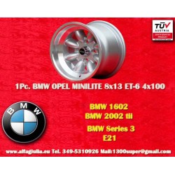 1 Felge Minilite 8x13 4x100 BMW Opel Volkswagen  1502 1602 1802 2002 tii 3 E21 Kadett B-C Manta Ascona A-B GT Olympia A 