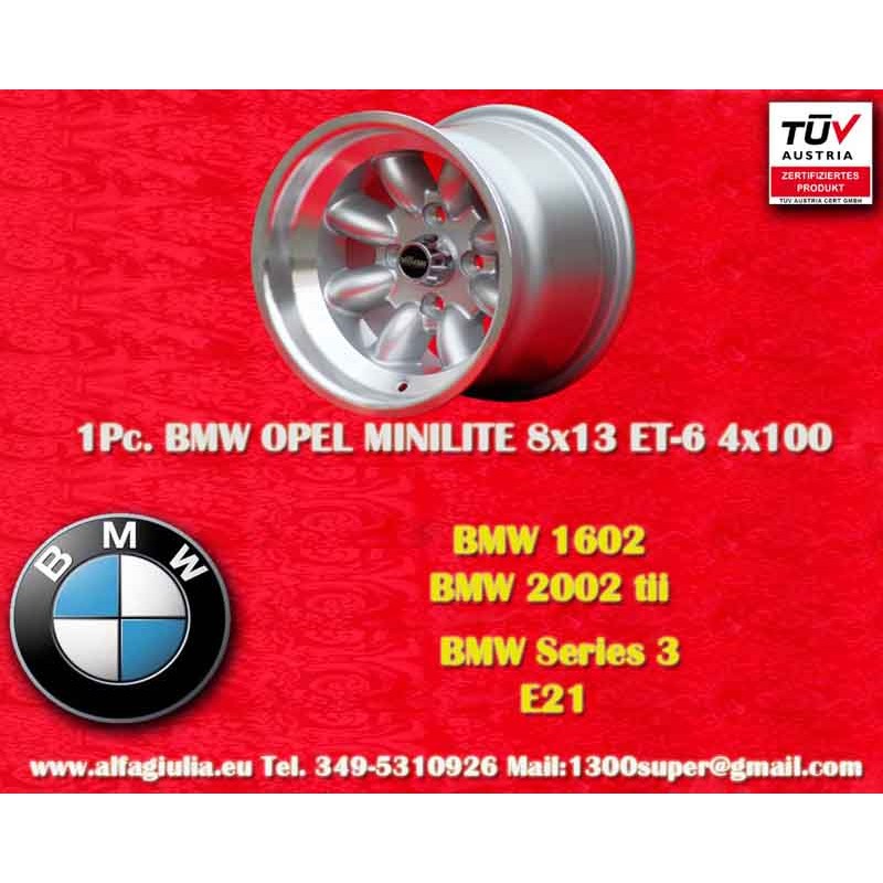 1 jante Minilite 8x13 4x100 BMW Opel Volkswagen  1502 1602 1802 2002 tii 3 E21 Kadett B-C Manta Ascona A-B GT Olympia A 