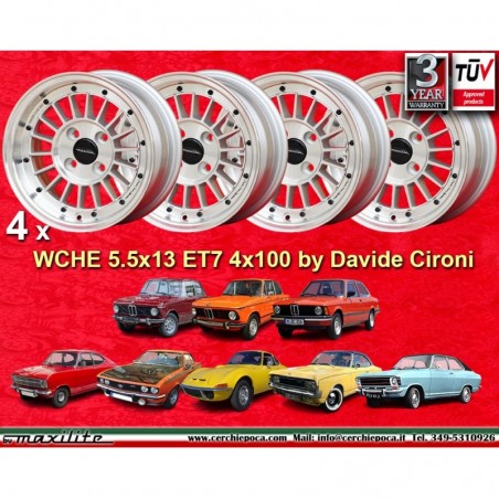 4 Felgen WCHE 5.5x13 4x100 BMW Opel 1502-2002 tii 3 E21 Kadett B-C Manta Ascona A-B GT Olympia A Rekord C silver/diamond