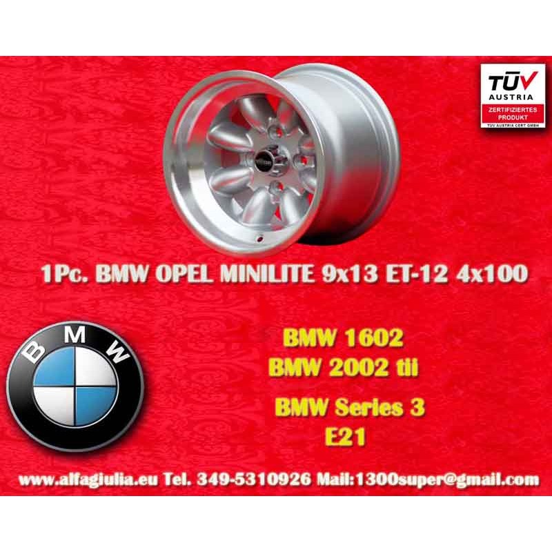 1 jante Minilite 9x13 4x100 BMW Opel Volkswagen  1502 1602 1802 2002 tii 3 E21 Kadett B-C Manta Ascona A-B GT Olympia A 