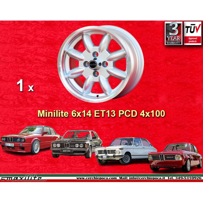 1 Felge Minilite 6x14 4x100 BMW Opel 1502-2002 1500-2000tii 2000C CA CS 3 E21 E30  Opel Kadett B-C Manta Ascona A-B GT O