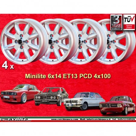 4 Felgen Minilite 6x14 4x100 BMW Opel 1502-2002 1500-2000tii 2000C CA CS 3 E21 E30  Opel Kadett B-C Manta Ascona A-B GT