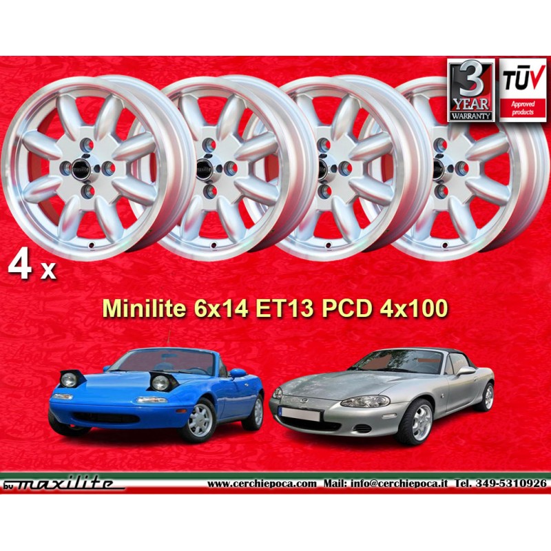 4 cerchi Minilite 6x14 4x100 BMW Opel 1502-2002 1500-2000tii 2000C CA CS 3 E21 E30   Opel Kadett B-C Manta Ascona A-B GT