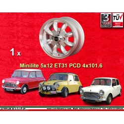 1 wheel Minilite 5x12 4x101.6 Mini Mini Mk1-3 850 1000 1275 GT silver/diamond cut