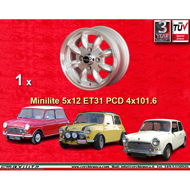 1 jante Minilite 5x12 4x101.6 Mini Mini Mk1-3 850 1000 1275 GT silver/diamond cut