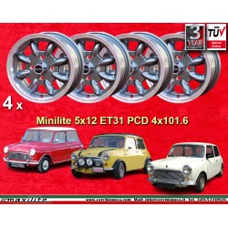 4 wheels Minilite 5x12 4x101.6 Mini Mini Mk1-3 850 1000 1275 GT anthracite/diamond cut