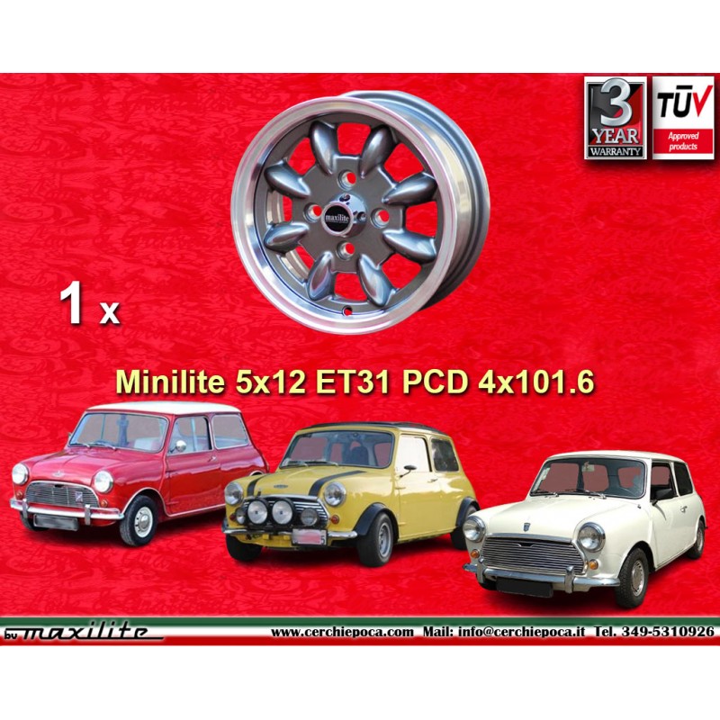 1 wheel Minilite 5x12 4x101.6 Mini Mini Mk1-3 850 1000 1275 GT anthracite/diamond cut