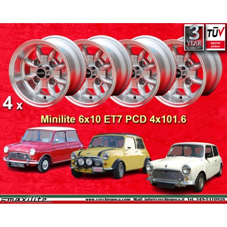 4 cerchi Minilite 6x10 4x101.6 Mini Mini Mk1-3 850 1000 silver/diamond cut