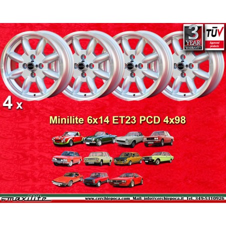 4 wheels Minilite 6x14 4x98 Fiat 124 Berlina Coupe Spider 125 127 128 131 X19 silver/diamond cut