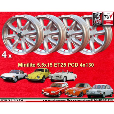 4 cerchi Minilite 5.5x15 4x130 Porsche VW Porsche 914 1.7 1.8 2.0 Volkswagen Beetle 67- Karmann Ghia 67- Type 3 411 412 