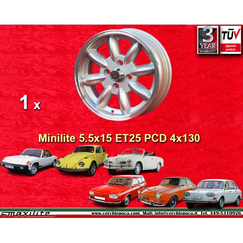 1 cerchio Minilite 5.5x15 4x130 Porsche VW Porsche 914 1.7 1.8 2.0 Volkswagen Beetle 67- Karmann Ghia 67- Type 3 411 412