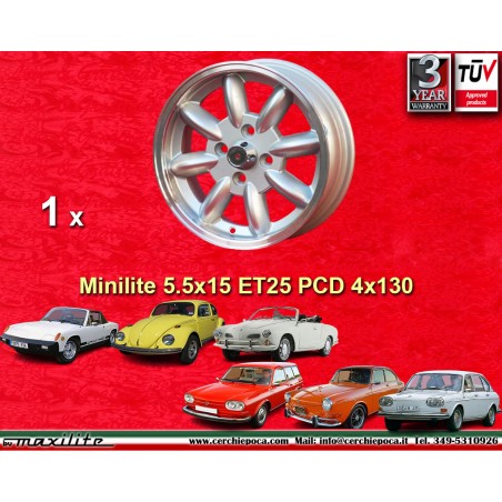 1 wheel Minilite 5.5x15 4x130 Porsche VW Porsche 914 1.7 1.8 2.0 Volkswagen Beetle 67- Karmann Ghia 67- Type 3 411 412 s