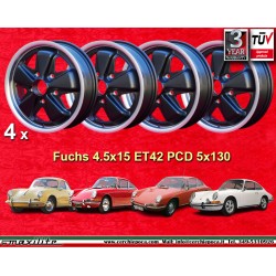 4 Felgen Fuchs 4.5x15 5x130 Porsche 356 C SC 911 -1969 912 matt black/diamond cut