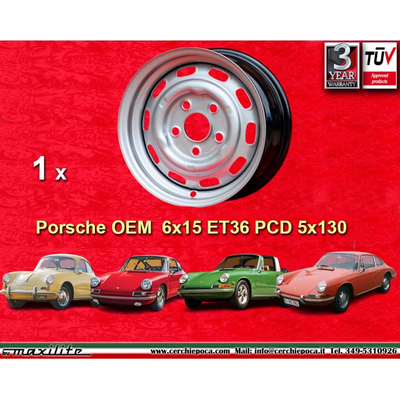 1 jante OE steel 6x15 5x130 Porsche 356 C SC 911 -1969 912 silver