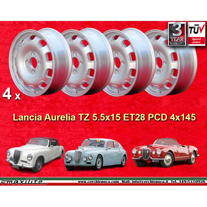 4 cerchi TZ 5.5x15 4x145 Lancia Aurelia serie 1-3 silver